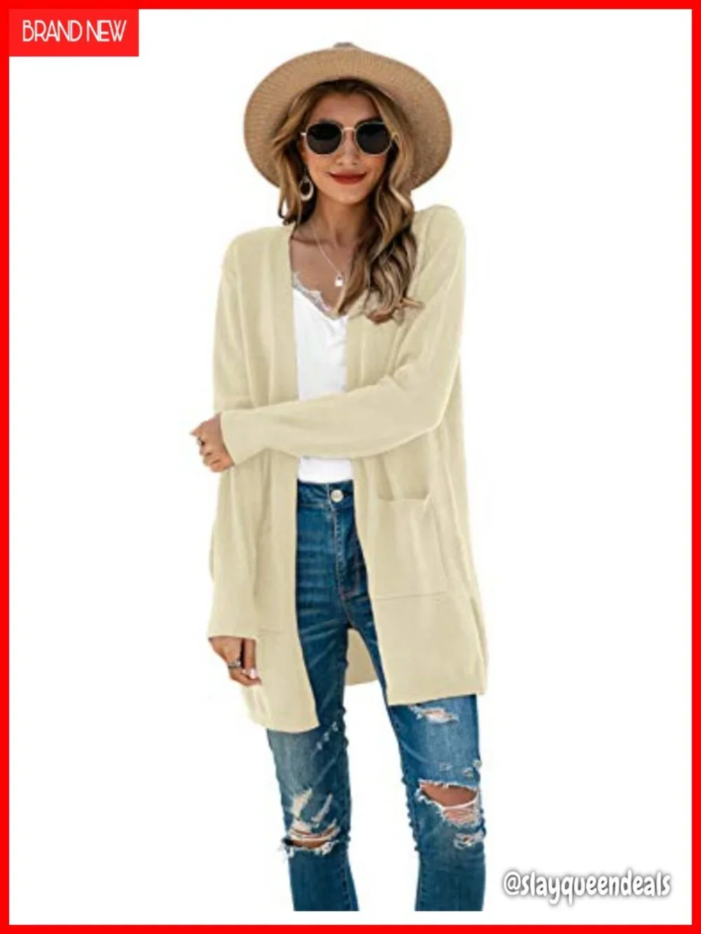 Long Sleeve Open Front Knit Cardigan with Pockets Oversized